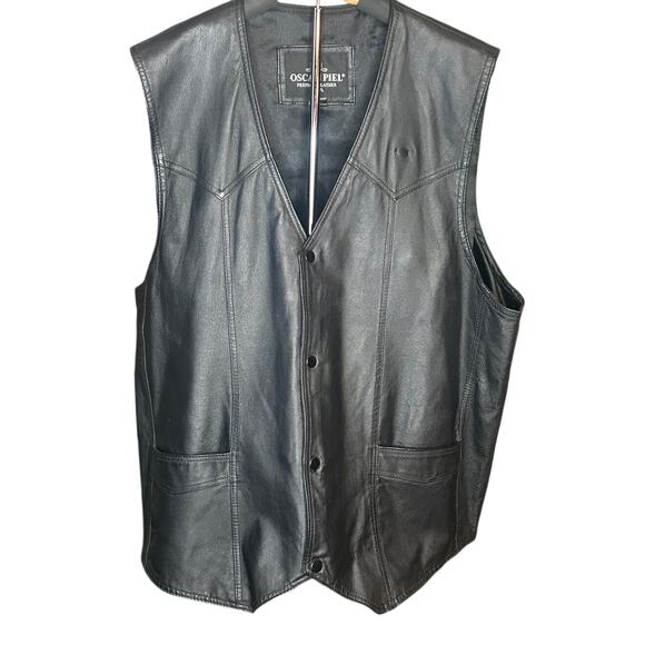 Oscar Piel NWOT Black leather vest motorcycle appeal size xxxl - Picture 2 of 3